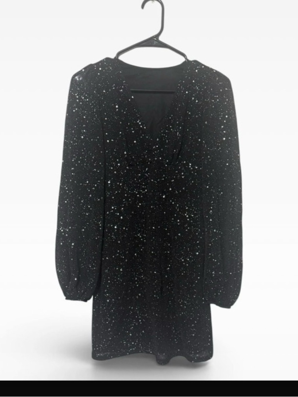 SHEIN Black Glitter Long-Sleeve V-Neck Dress